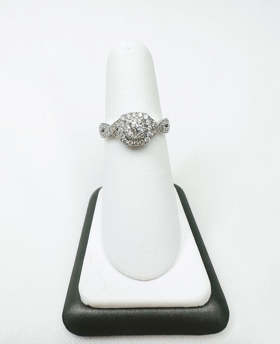 Thumbnail: 14kt White Gold 0.88ct Criss-Cross Twist Diamond Halo Engagement Ring