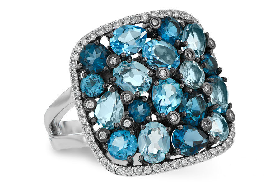14kt White Gold Blue Topaz & Diamond Fashion Ring