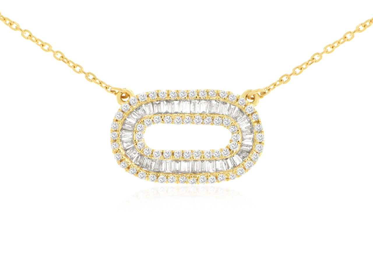 14kt Yellow Gold Diamond Oval Pendant With Attached Chain