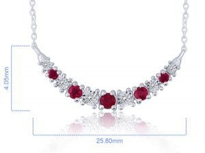 Thumbnail: 10k White Gold Ruby & Diamond Curved Bar Necklace