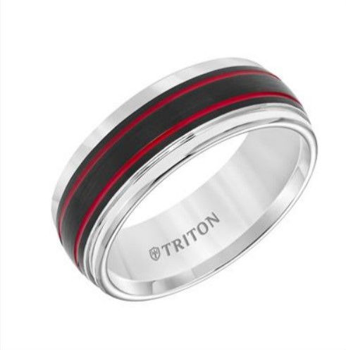 Triton : Tungsten Carbide Men's Wedding Band With Red Stripes