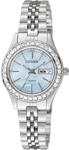 Citizen Ladies Quartz Silver Tone Watch With Pale Blue Dial | garons