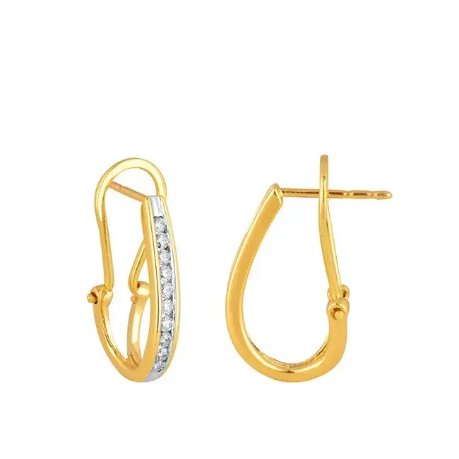 10kt Yellow Gold J-Hoop Diamond Earrings