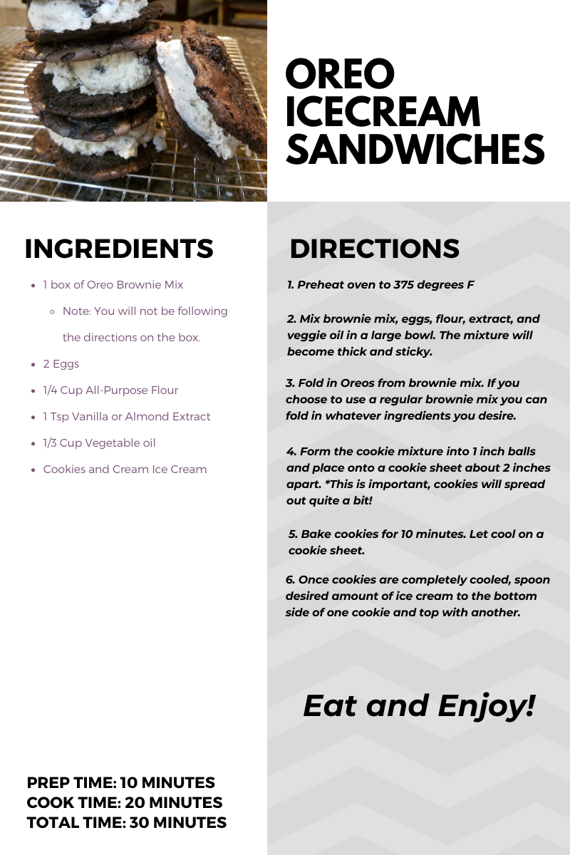 Oreo Ice-cream sandwiches, what to make with brownie mix.