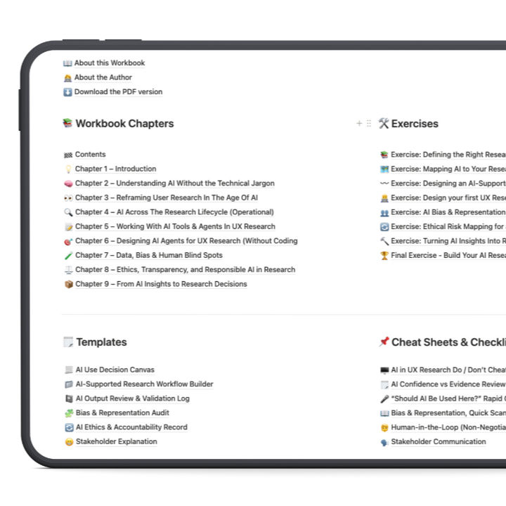 Thumbnail: AI in UX Research - PDF Workbook + Notion Template Toolkit