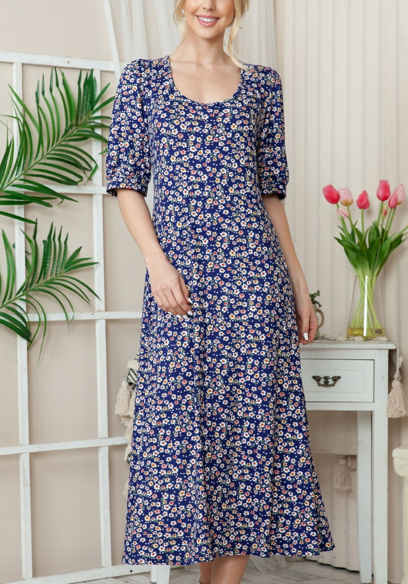 Thumbnail: Floral Printed Lantern Sleeve Long Dress