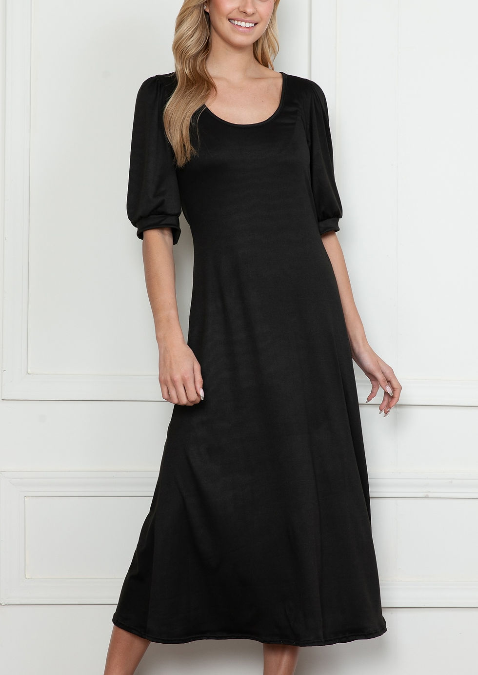 Thumbnail: Solid Lantern Sleeve Long Dress