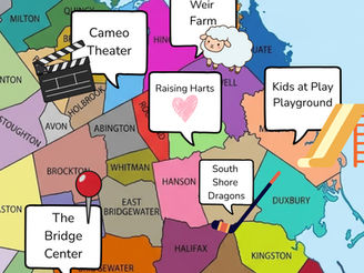 Map of South Shore, MA identifying local sensory friendly and inclusive spots 