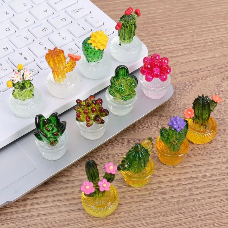 Thumbnail: Adorable Cactus Potted Plant Center Ornament Decoration 4pcs Set