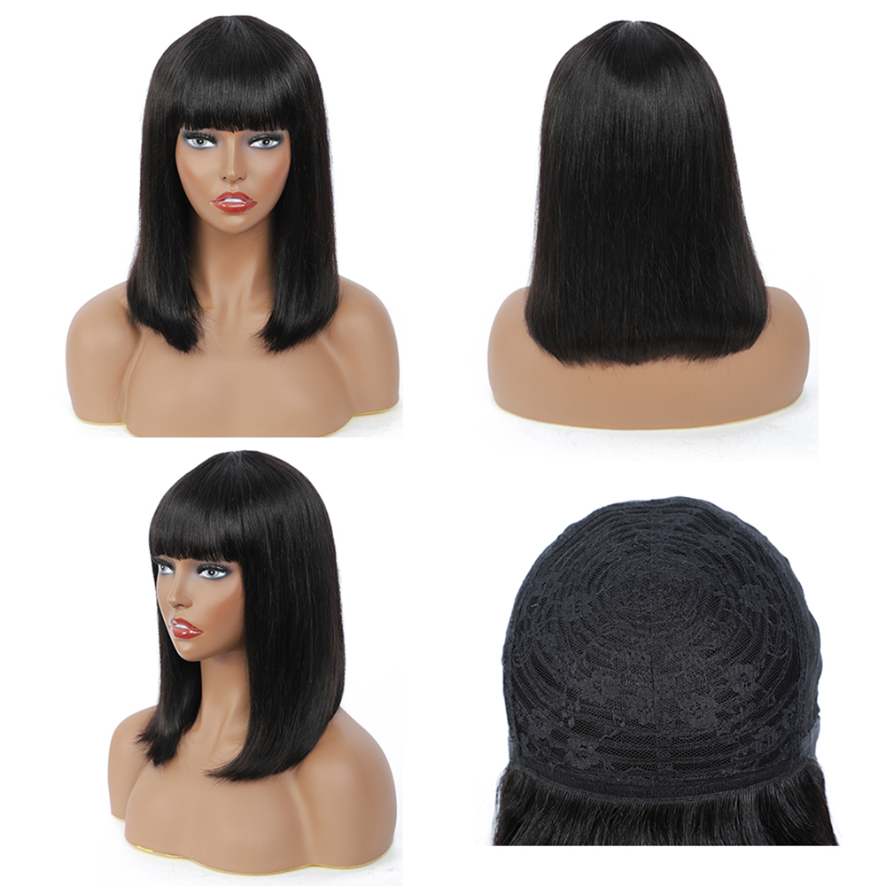 Short Bob Wig with Bangs Straight Human Hair 180% Density 