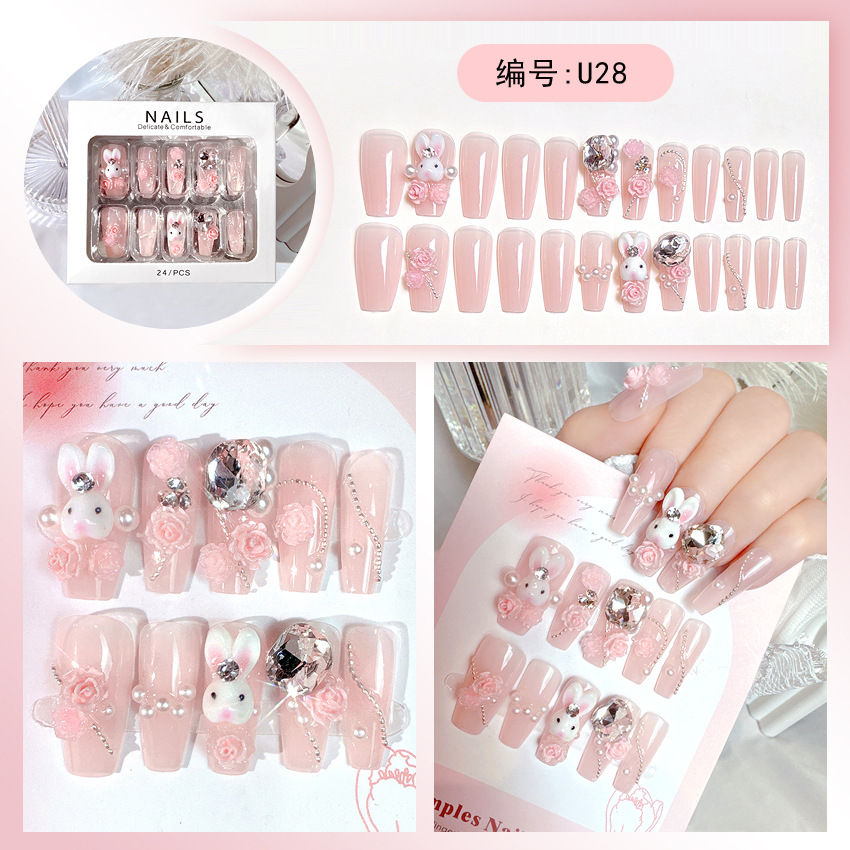 Thumbnail: 24pcs Luxury Long Reusable Rhinestones Full Cover Press On Nails