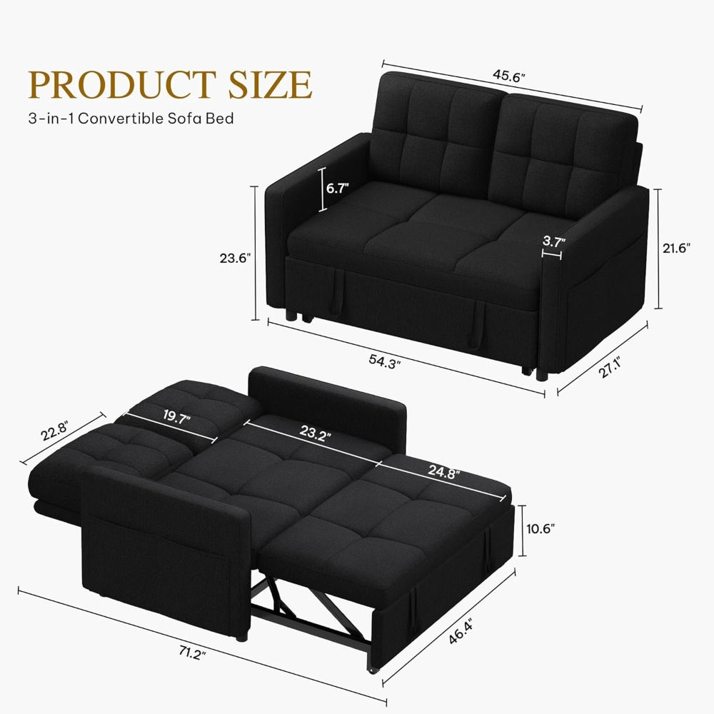 55" 3-in-1 Sleeper Sofa with Pull-Out Bed & Adjustable Backrest