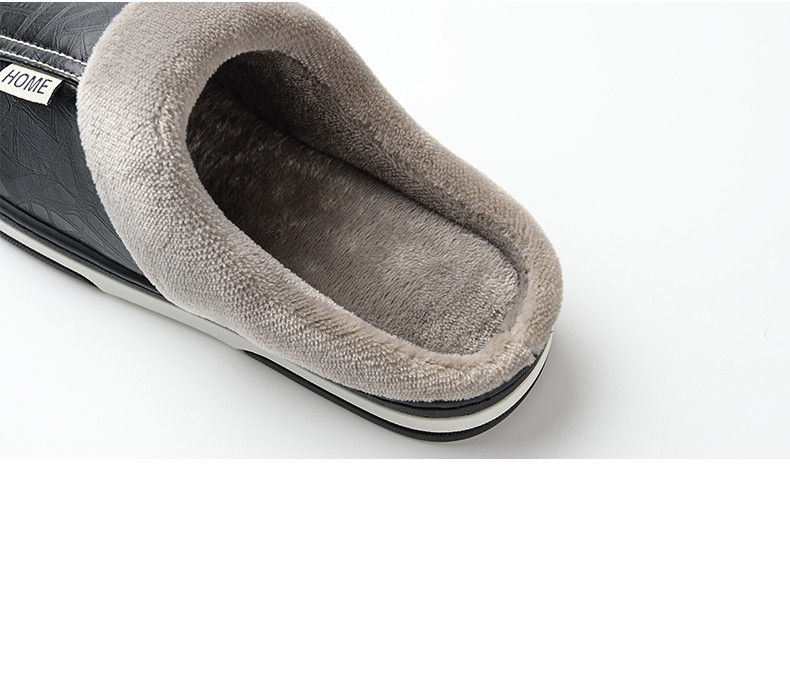 Thumbnail: Men's Big Size Warm Waterproof Fur Cotton Flat House Shoes