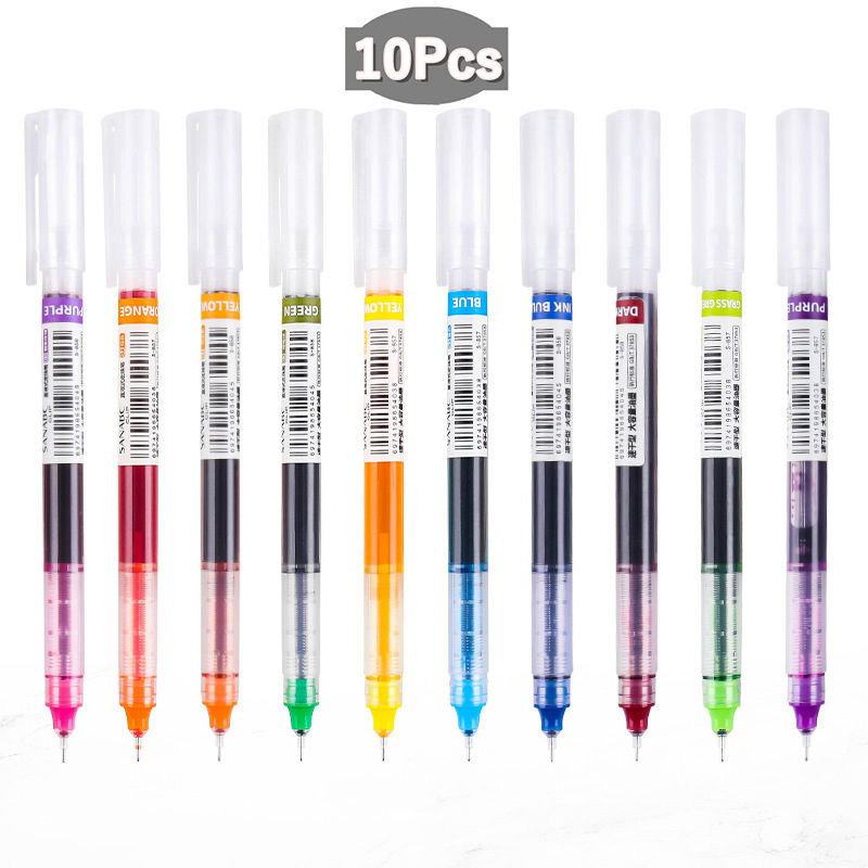 10 Colorful Straight liquid Roller ball Quick-dry Large-capacity Gel Pen