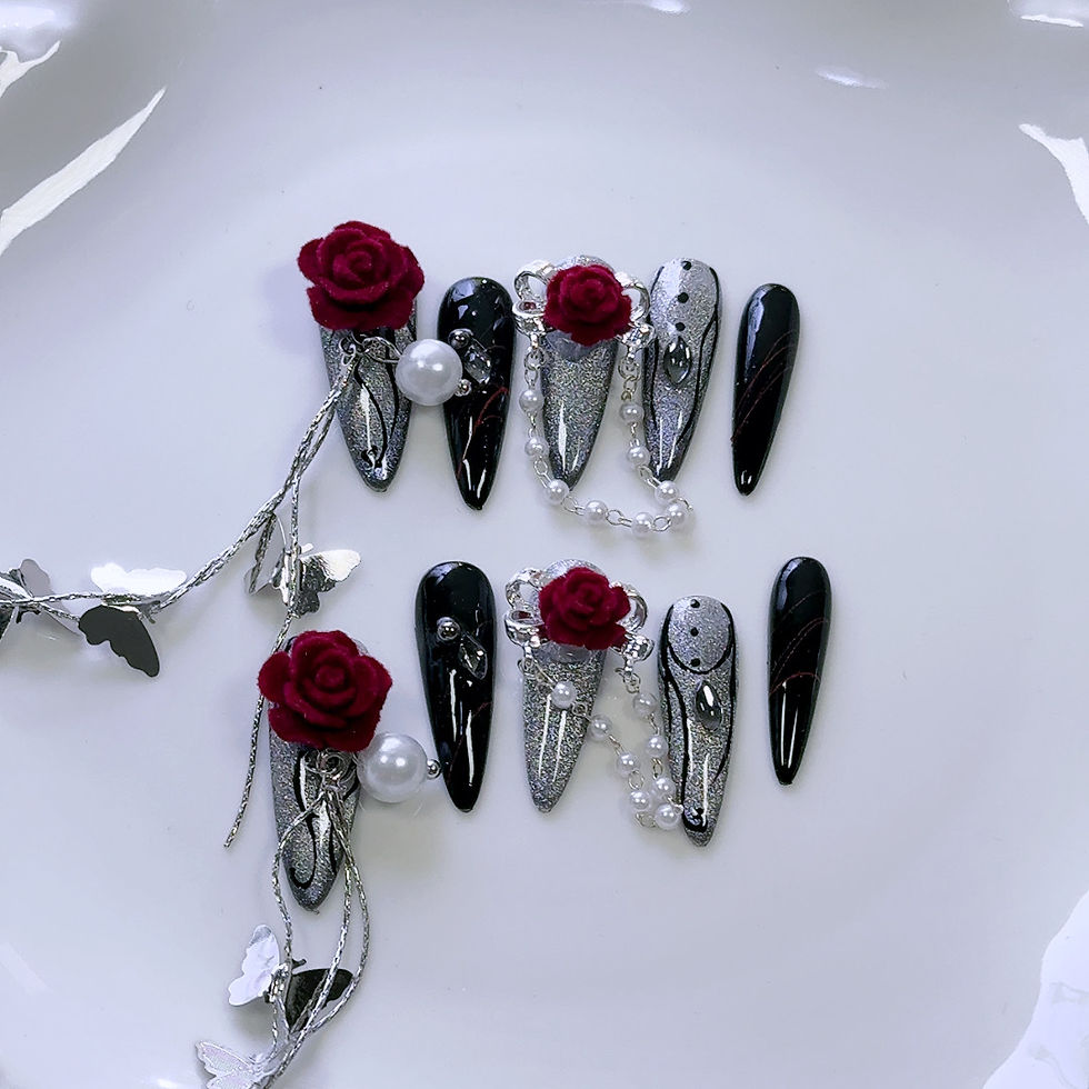 Thumbnail: 10pcs Long Pointed Press on Nails 3D European Heavy Metal Tips