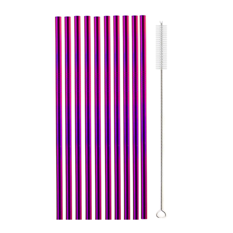 Thumbnail: 10Pcs Reusable Drinking Stainless Steel Straws Set with Cleaning Brush