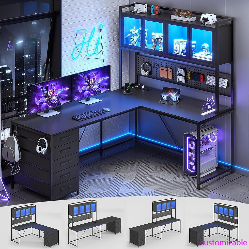Thumbnail: L Shaped Desk with Drawer, Led Lights, and Power Outlet