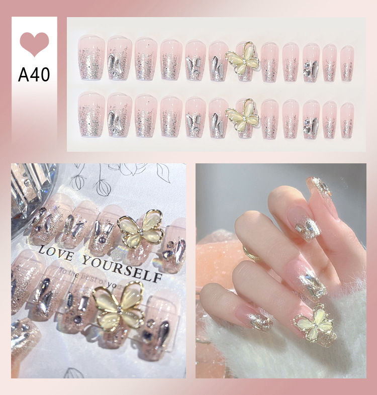Thumbnail: 24pcs Luxury Long Reusable Rhinestones Full Cover Press On Nails