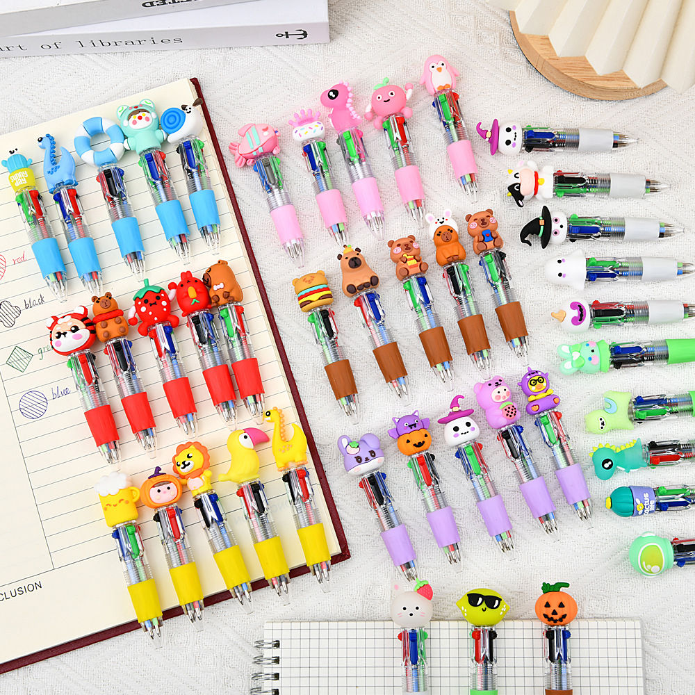 Short Mini Silicone Multi-Four-Color Cartoon Ballpoint Pen 5-50 Pcs Set