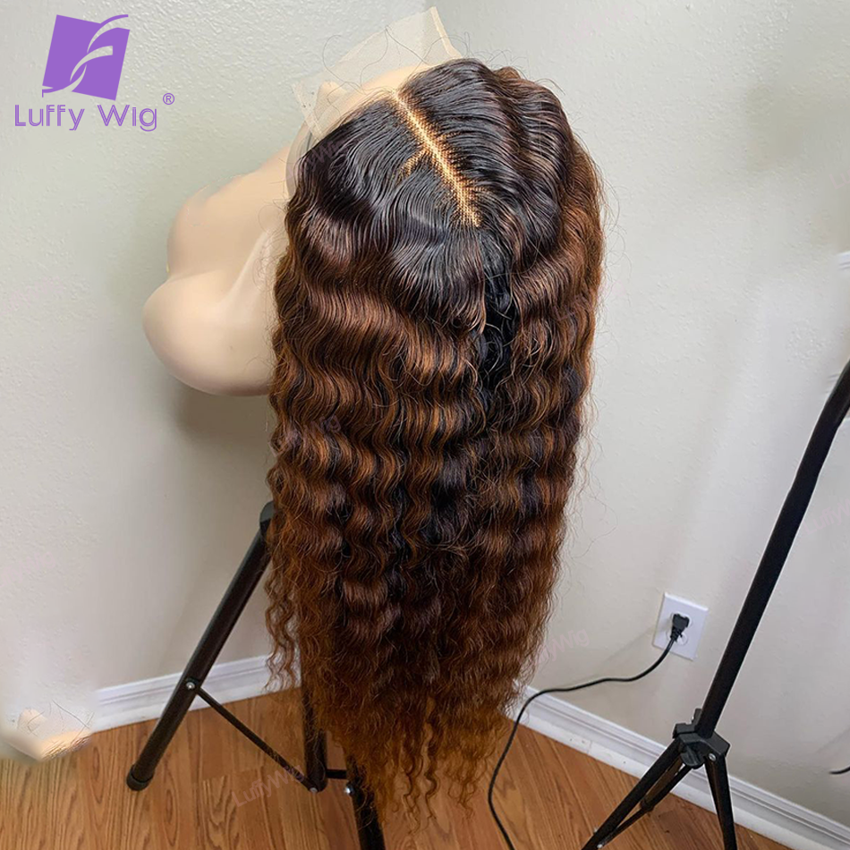 Thumbnail: Ombre Colored T1B/30 Deep Wave Wig 13x6 Lace Front Human Hair 180% Hairline