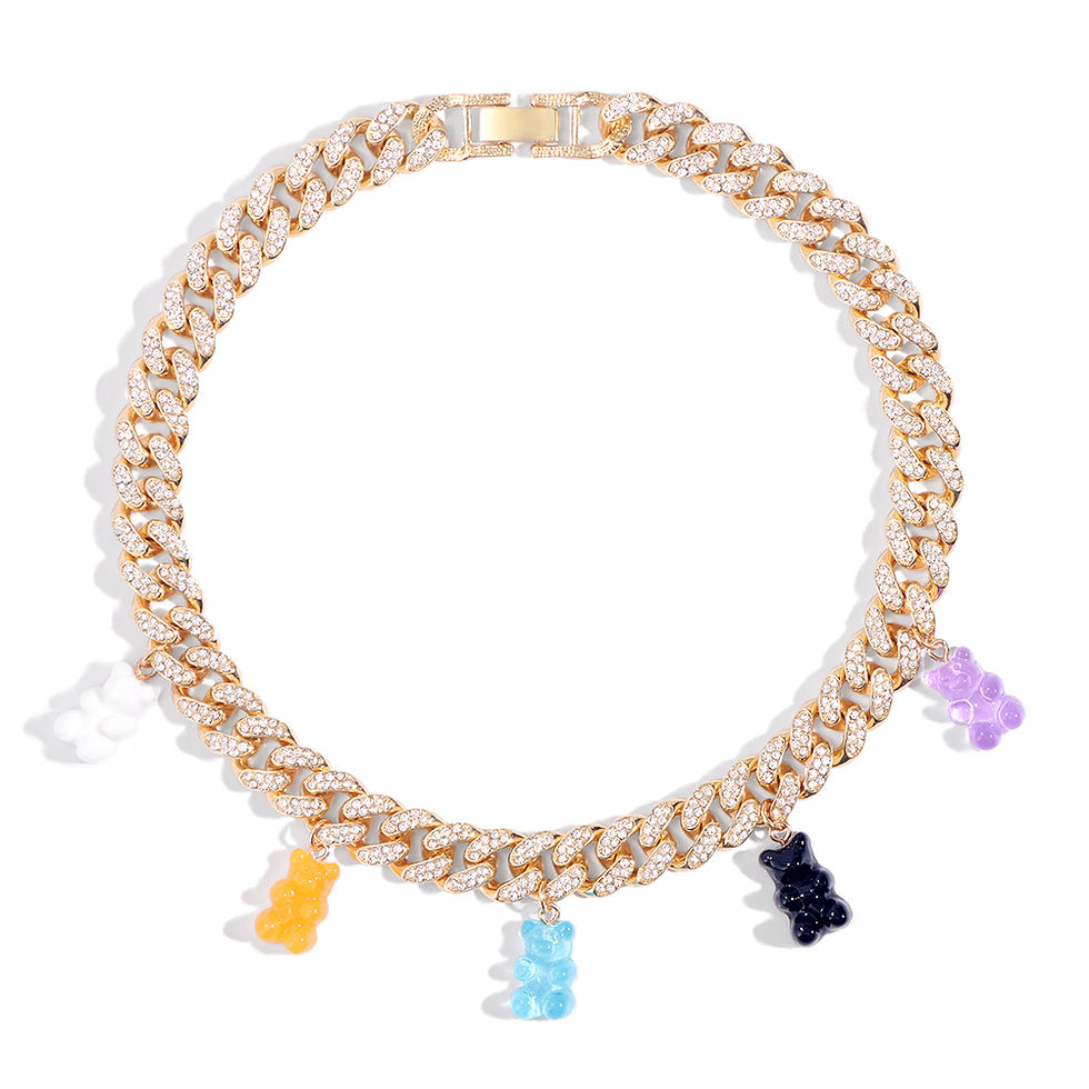 Thumbnail: Cuban Link Chain Necklace Crystal Acrylic Bear Pendants
