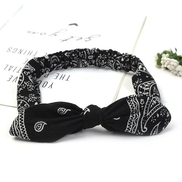 Thumbnail: Soft Solid Print Headbands Vintage Cross Knot Bandanna 