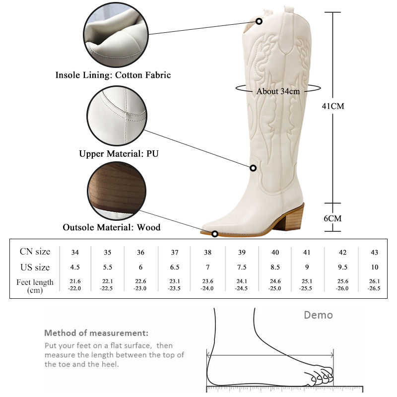 Thumbnail: Women's Embroidered Western Knee High PU Chunky Heel Pointed Toe Boots