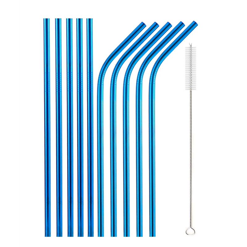 Thumbnail: 10Pcs Reusable Drinking Stainless Steel Straws Set with Cleaning Brush
