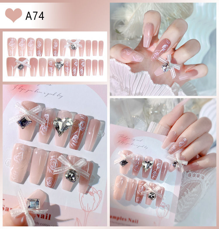 Thumbnail: 24pcs Luxury Long Reusable Rhinestones Full Cover Press On Nails