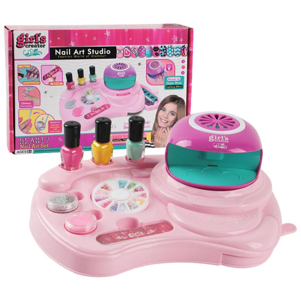 Girls Nail Polish Set With Dryer Nail Art Kit & Makeup Pretend Toy 
