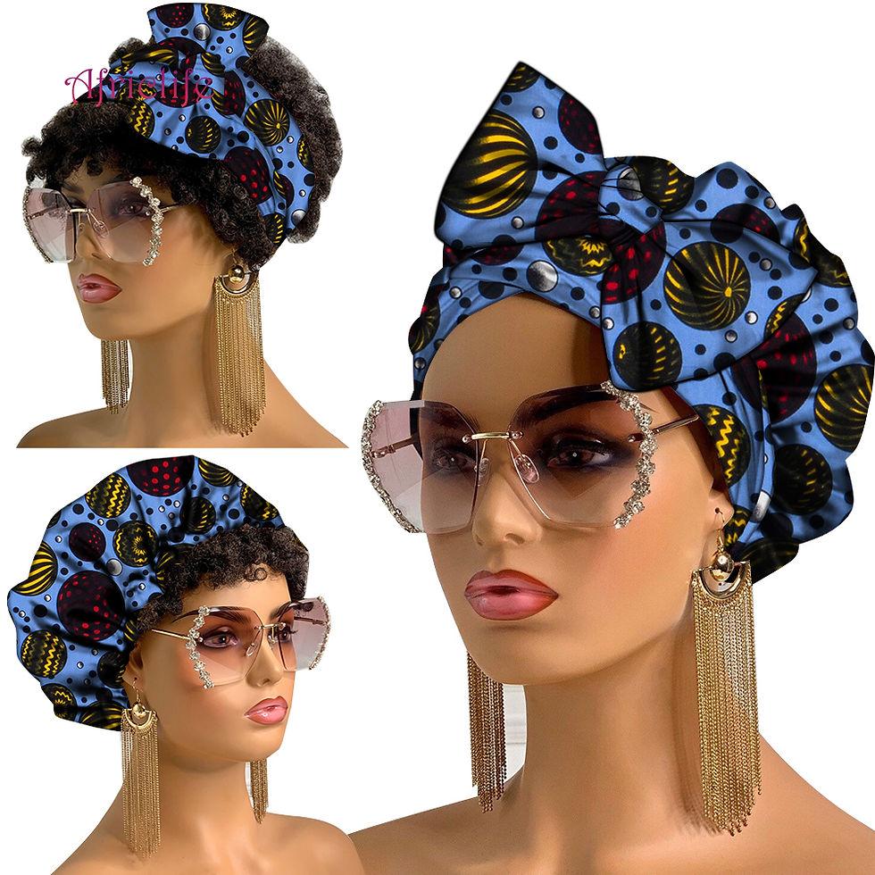 Thumbnail: Cotton Two Pieces Set Ankara Bonnet and Headwrap