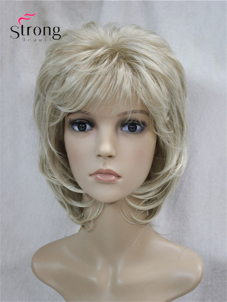 Thumbnail: Short Soft Shaggy Layered Blonde Swept Bangs Full Synthetic Wig