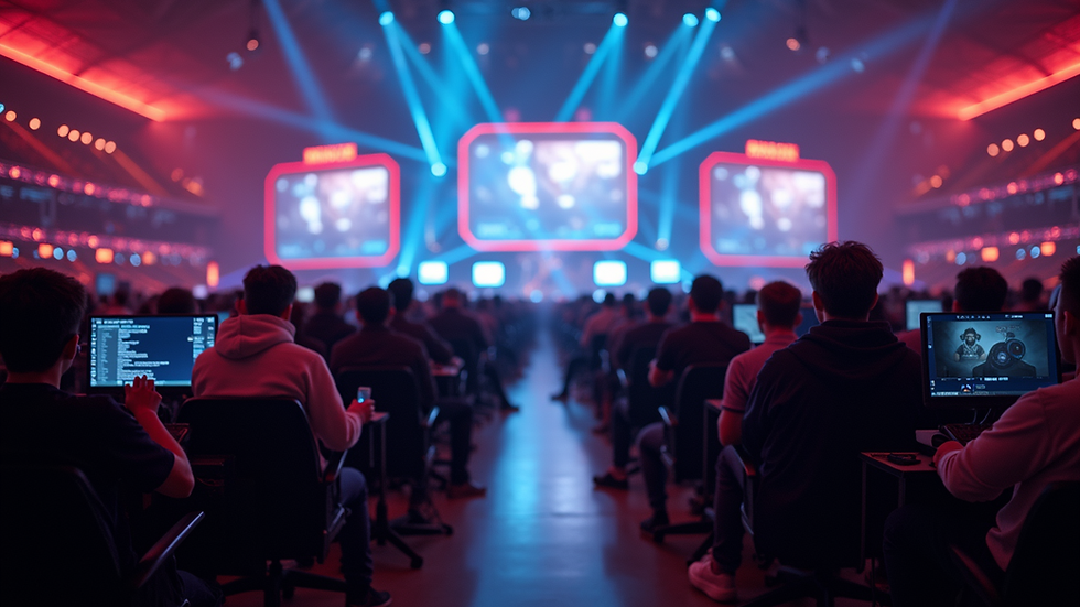Eye-level view of a bustling esports arena during a gaming tournament