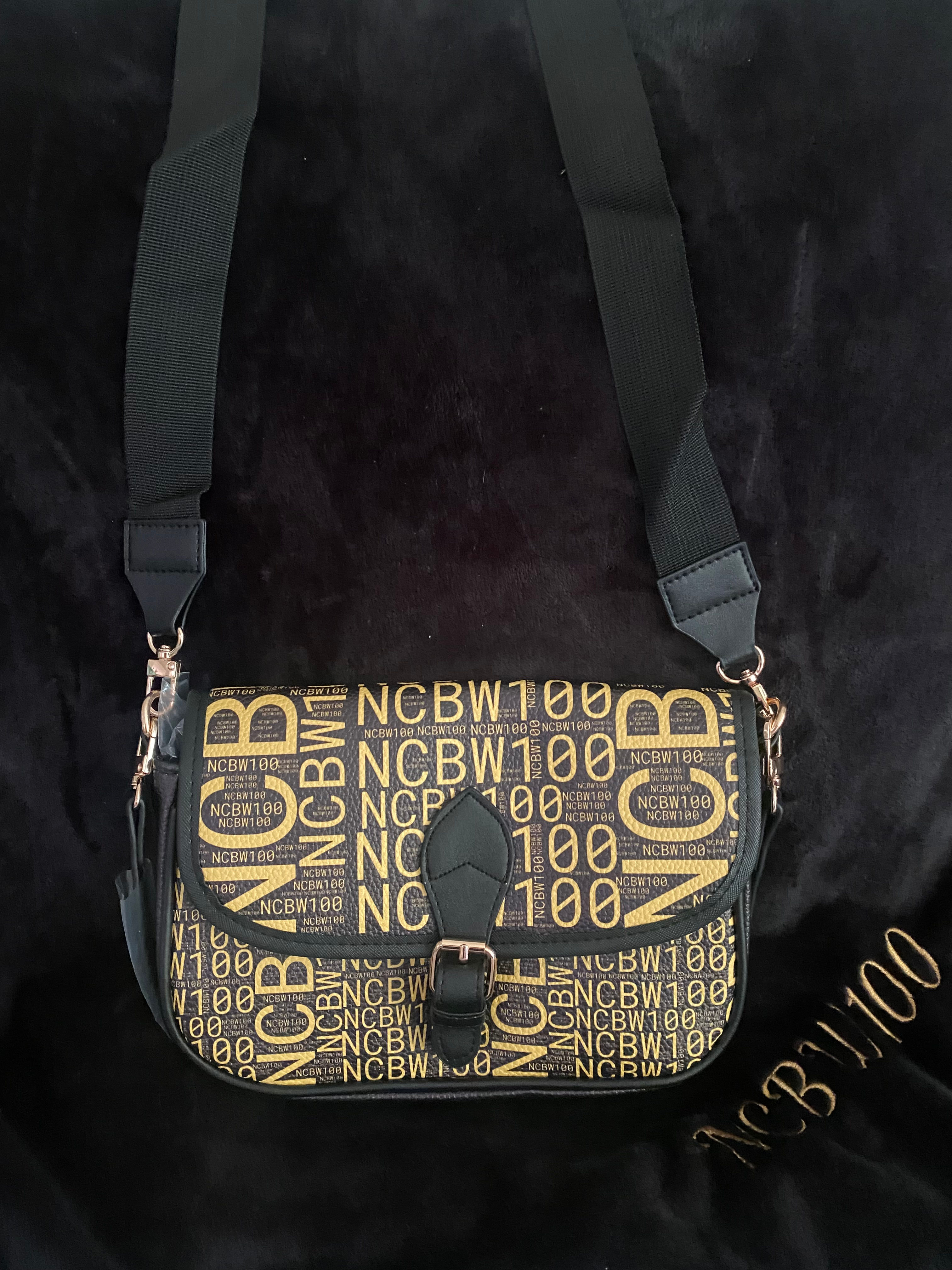 NCBW100 Black and Gold Cross Shoulder Graffiti Purse