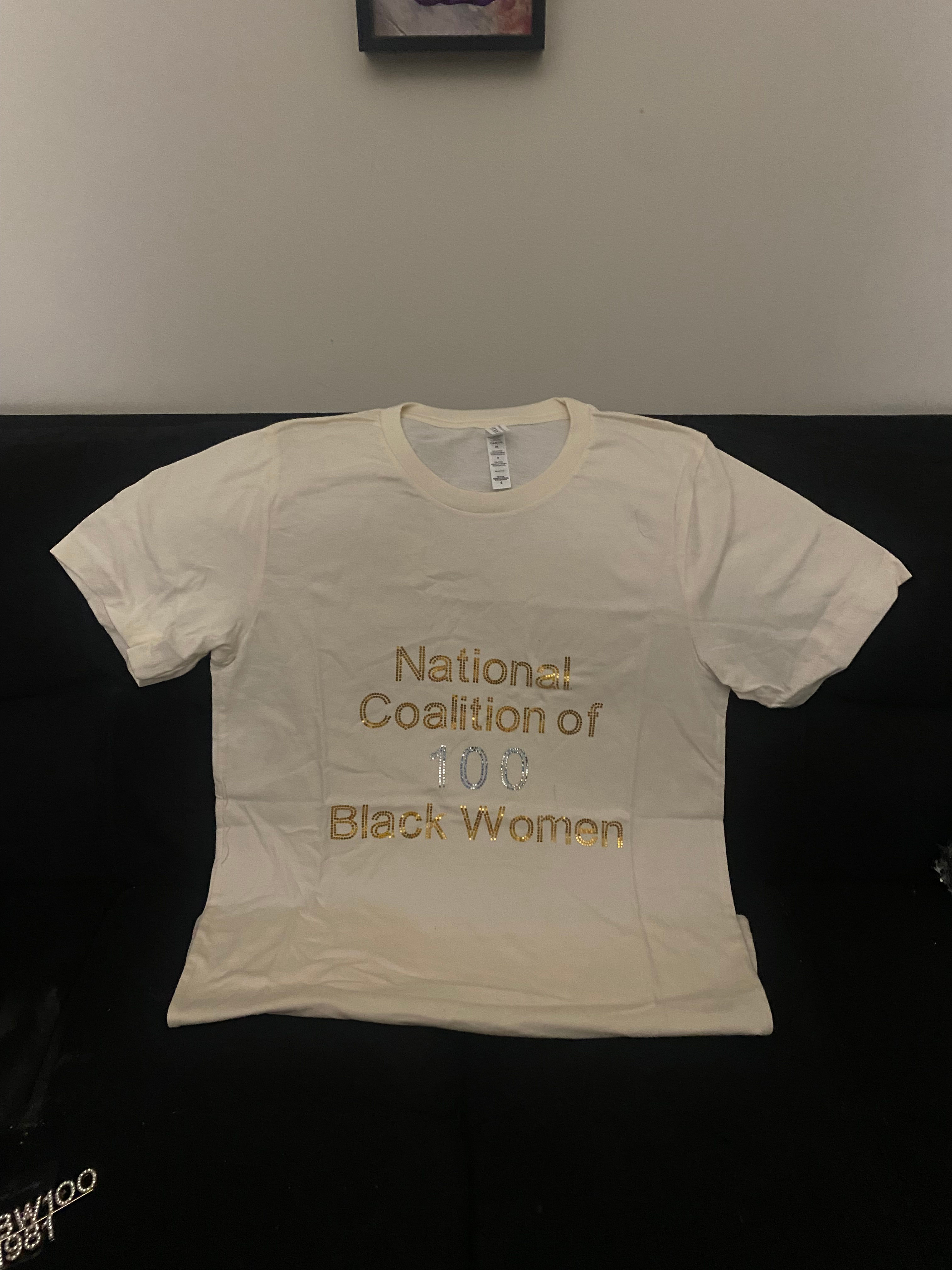 NCBW 100 Cream T shirt with Gold and Silver Bling Spangles