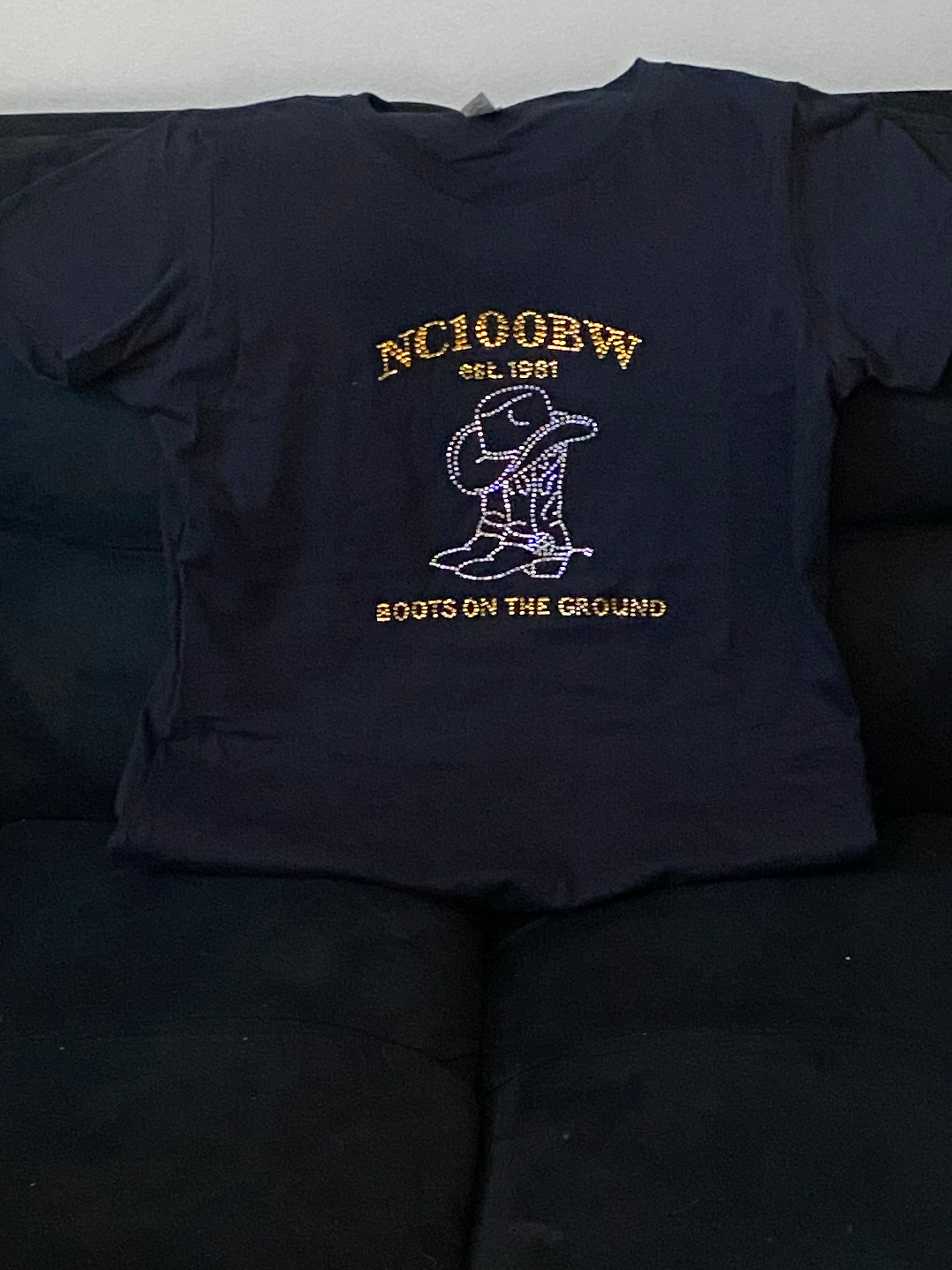 NC100BW Black Shortsleeve Rhinestone Boots on the Ground Tshirt