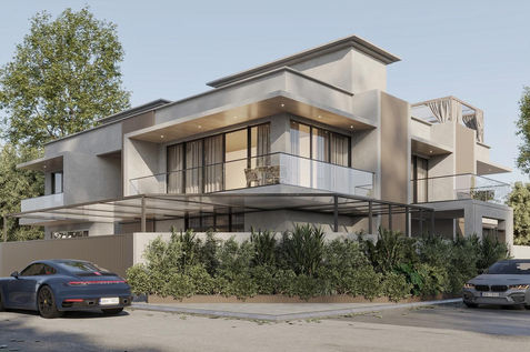 a car is parked in front of a modern house with a license plate that says aayf-723