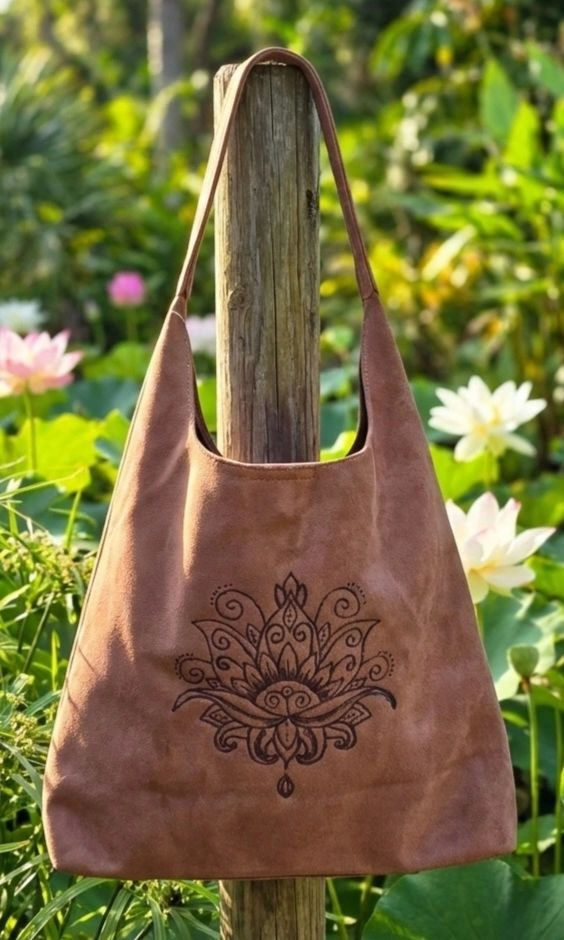 Lotus Floral Hand-burned Boho Bag