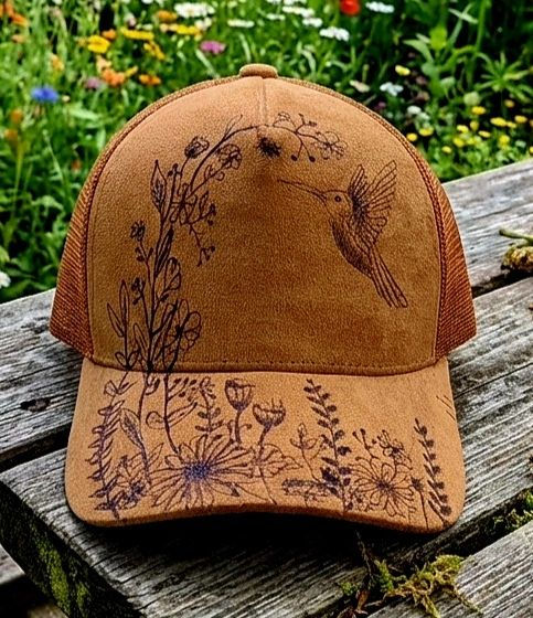 Hummingbird Hand-Burned Trucker Hat
