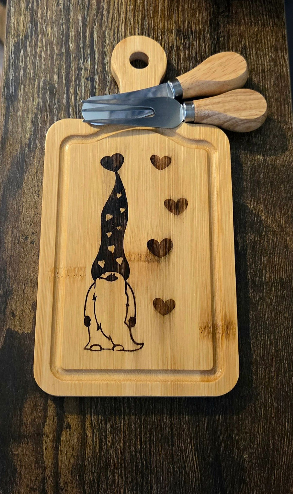 Love you Gnomie Bamboo Charcuterie Board