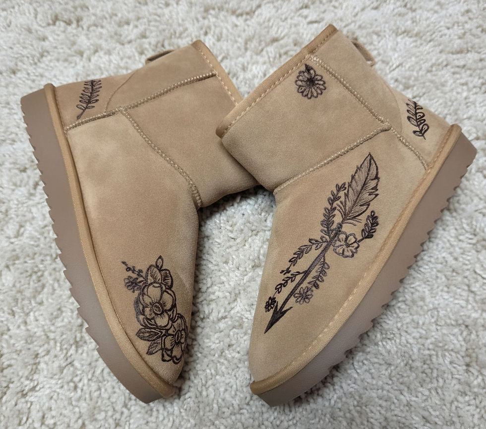 "The Wanderer" Hand-burned Feather & Floral Boots