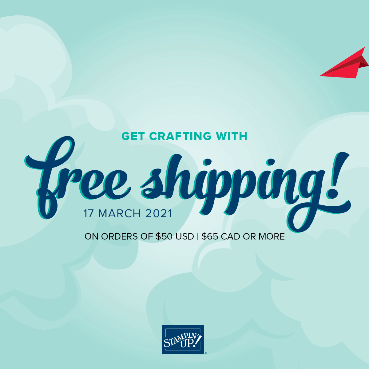 Stampin' Up! is offering FREE shipping on any $50 order tomorrow!!