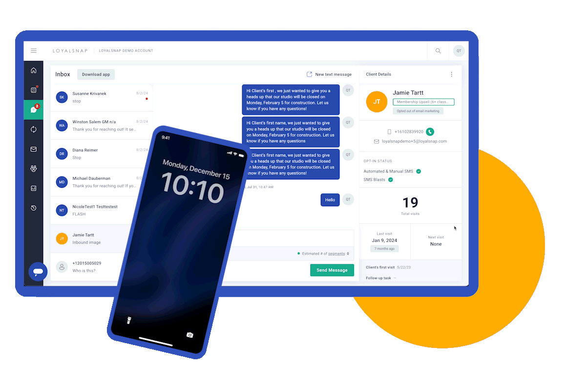 A mobile phone displaying call between client and studio, showcasing various data and metrics.