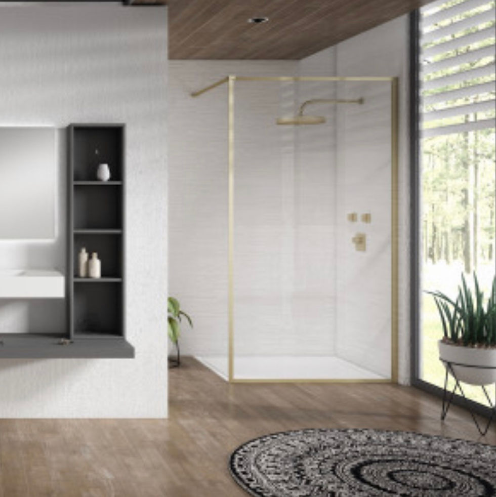 Thumbnail: Aquaglass Velar+ Brushed Brass Clear Frame Walk-in Enclsoure - 800mm 