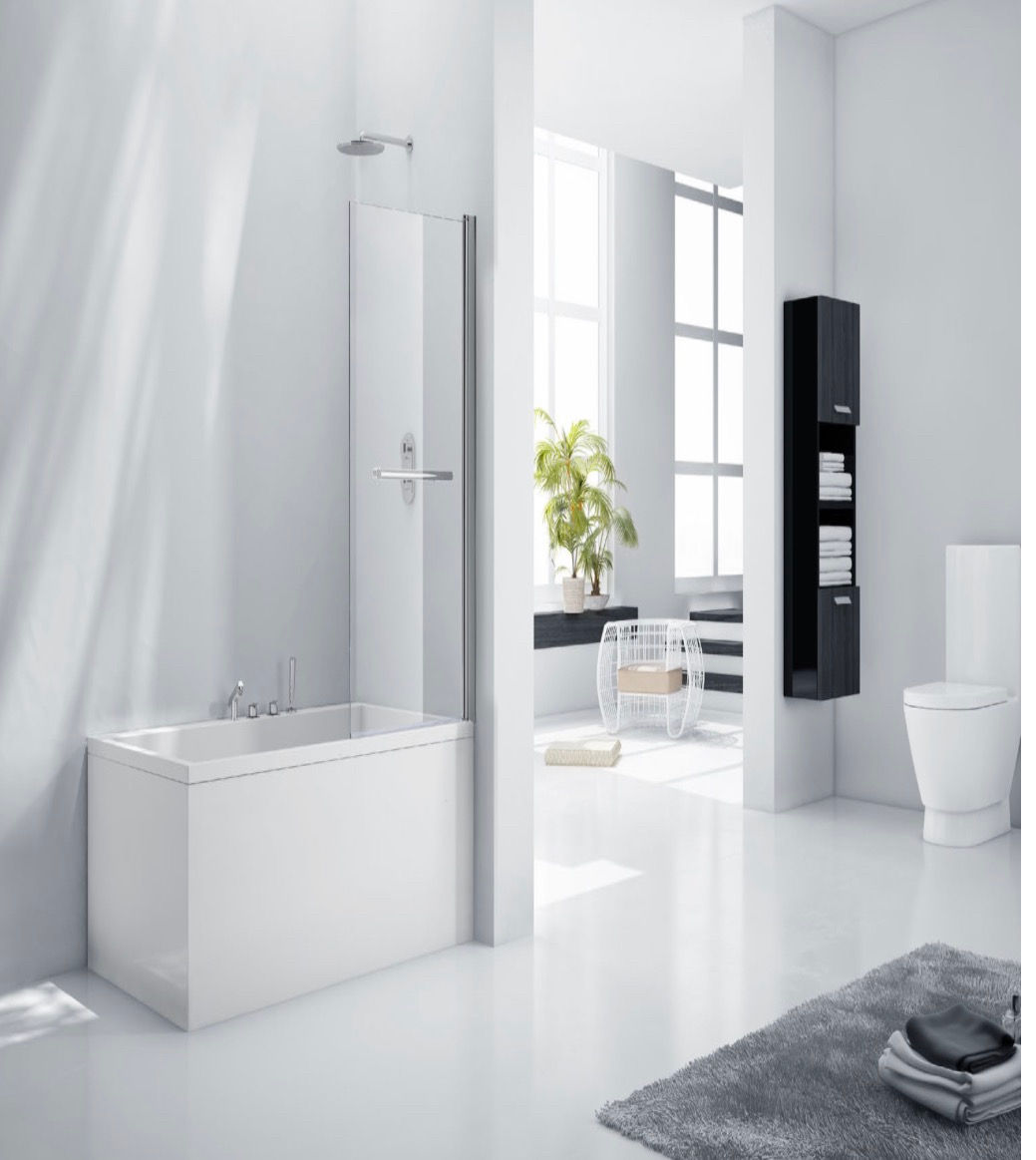 Aquaglass+ 8mm Square Bath Screen with 180 Degree Opening & Towel Rail 