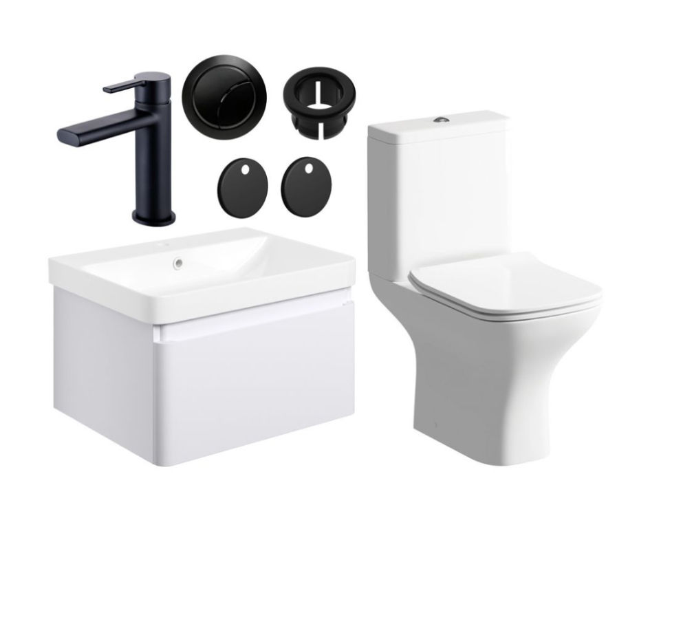 Cosmos 600mm Basin Unit & Close Coupled WC Pack w/Brushed Brass Finishes