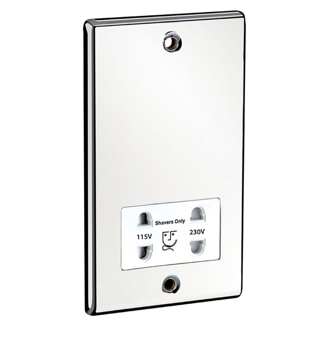 Dual Voltage Shaver Socket Chrome / White Insert  
