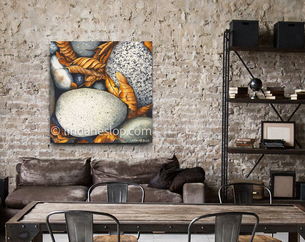 Thumbnail: Canvas Print - Linda Heslop - Beach -Leaves - Stones