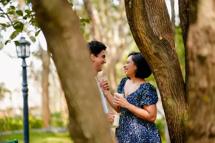 Couple looking at each other on pre wedding day