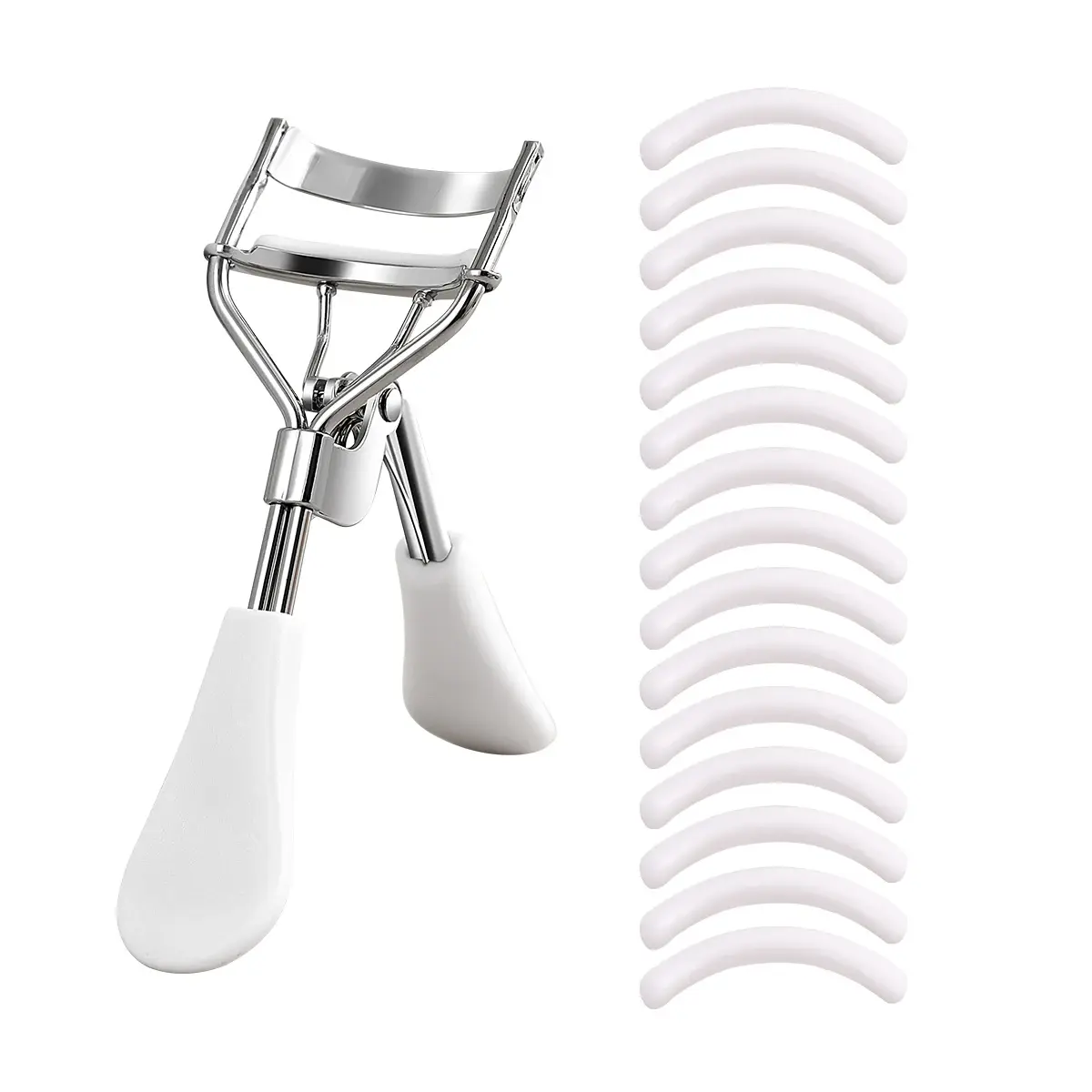 Portable Eyelash Curler With 15 Silicone Pads and Stainless Steel Eyelash Curler